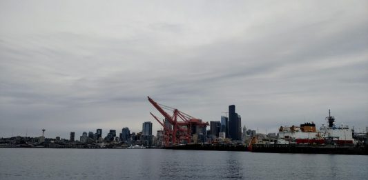 The Port of Seattle and the Seattle waterfront. (Photo by Doug Trumm)