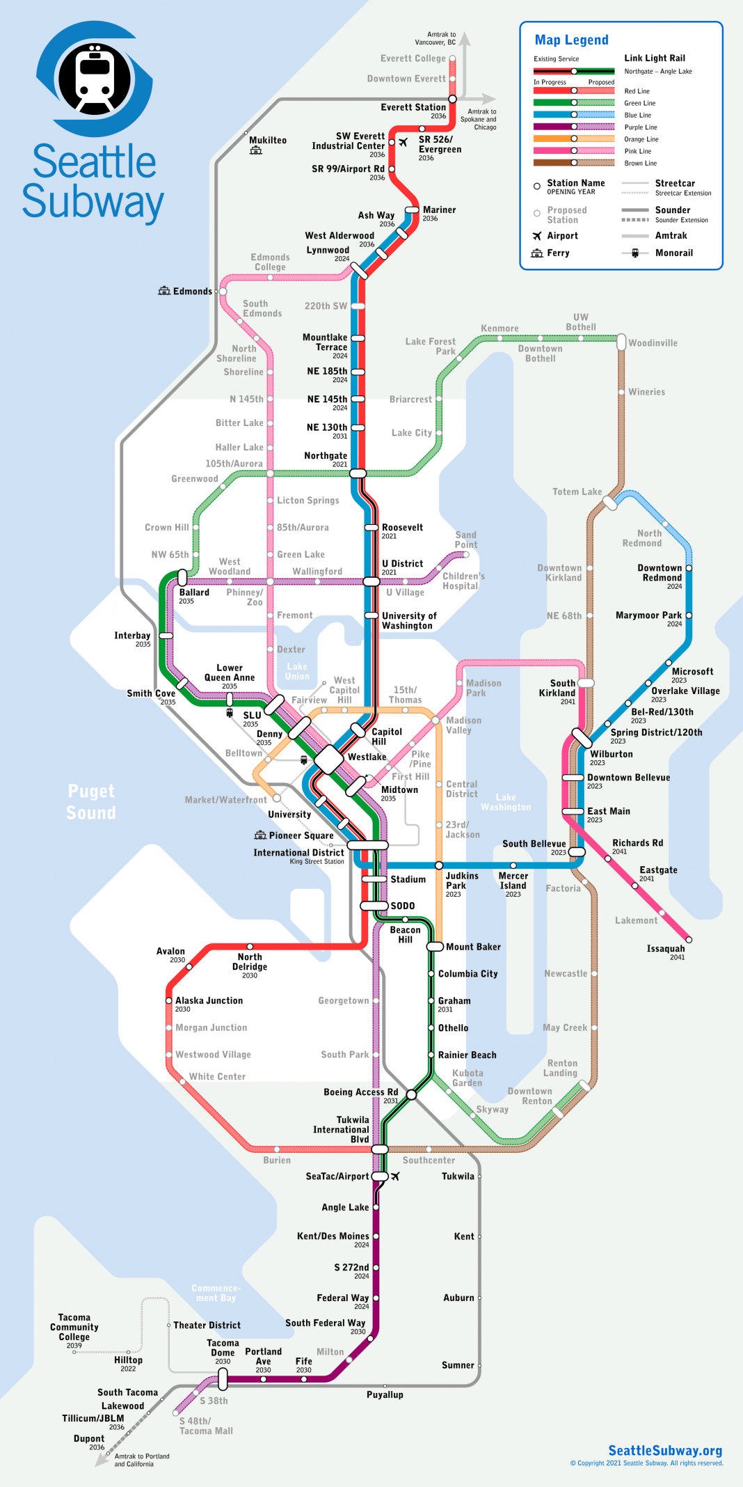 Seattle Subway’s 2021 Map Upgrades Light Rail Connections in Renton ...