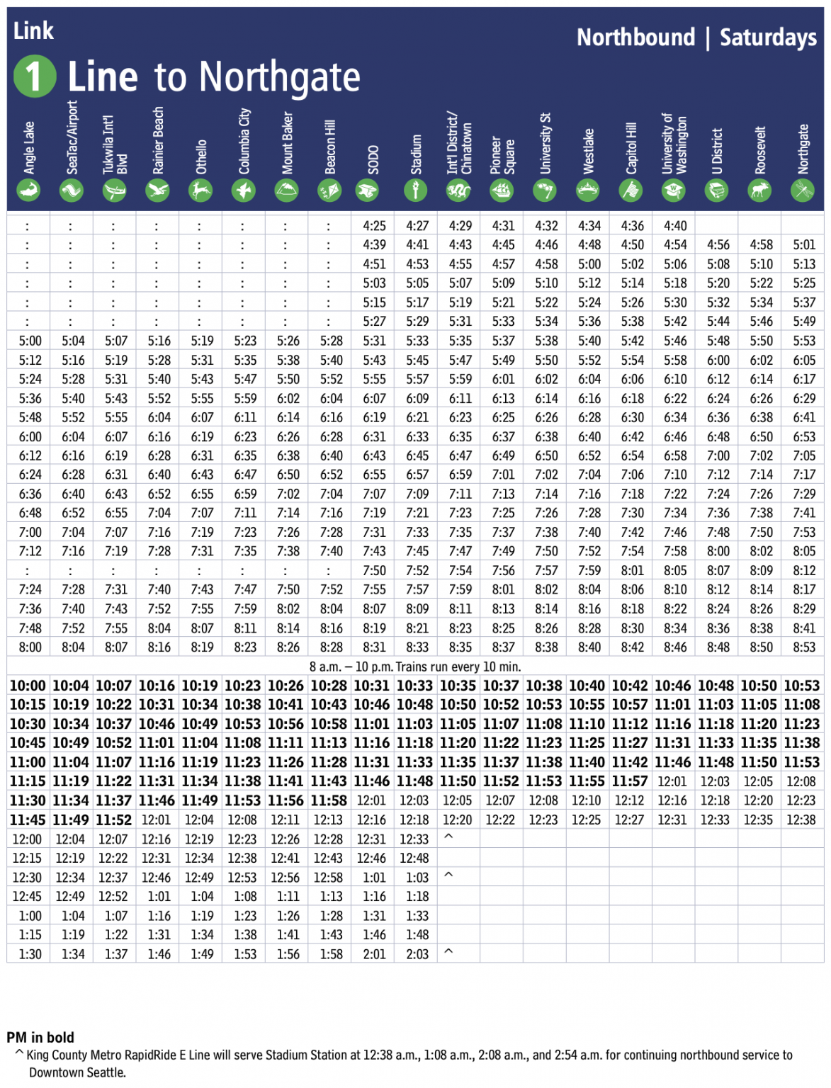 light rail seatac to northgate schedule