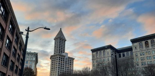 Smith Tower at sunset