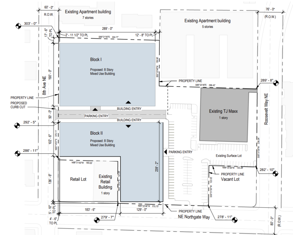 Two potential multifamily projects are shown on the west side of the site