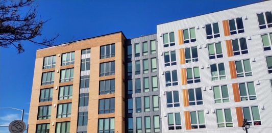 A new six-story apartment building in Downtown Spokane.