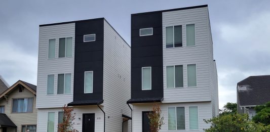 A three story pod of detached townhomes