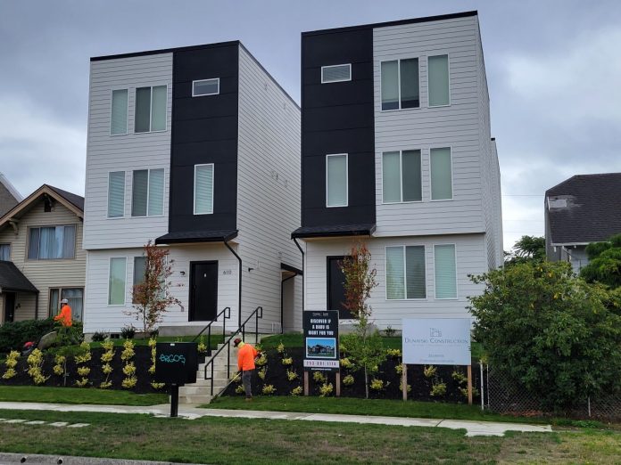 A three story pod of detached townhomes