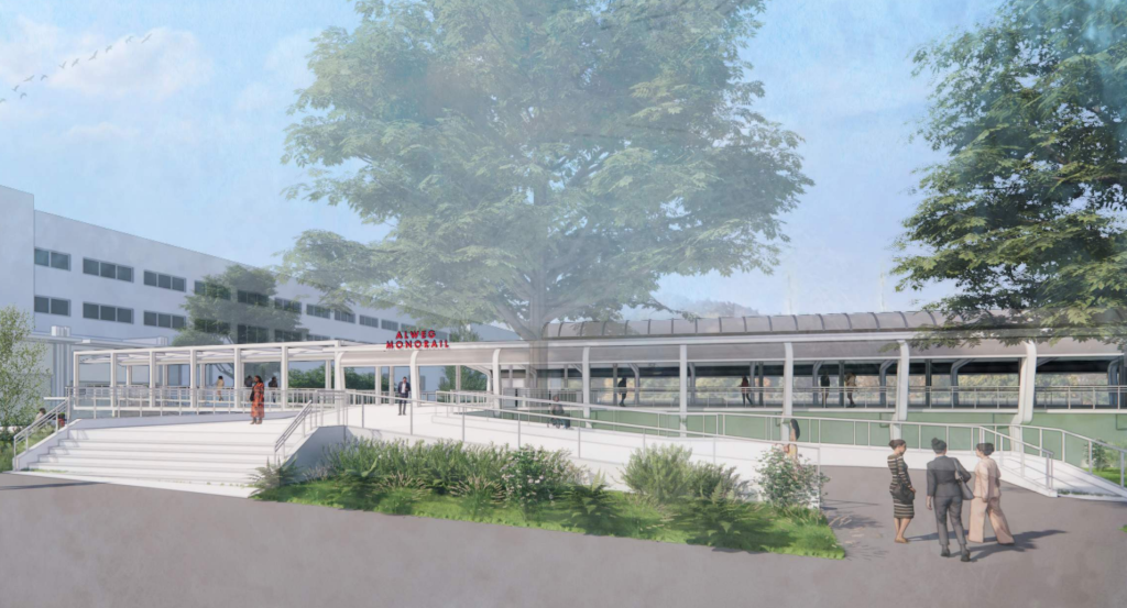 A rendering of a new Thomas Street entrance with more direct access to the station via stairs and ramps